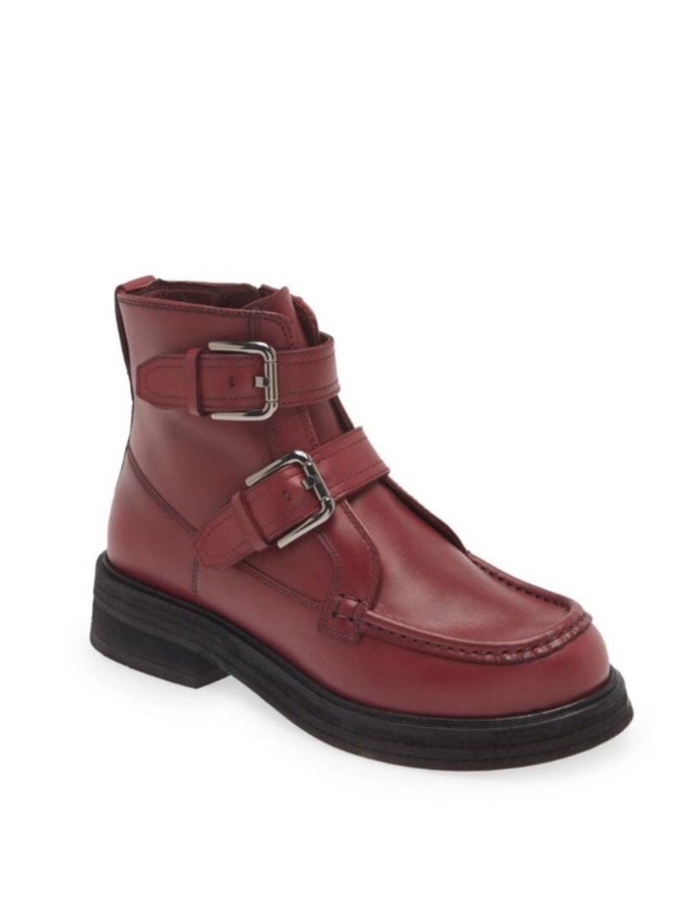 Free People Moto Boots Oxblood Red Leather Buckle Ankle Boots Women’s 8